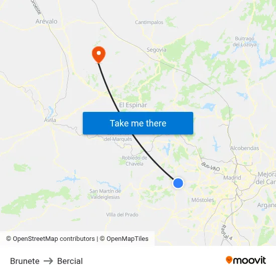 Brunete to Bercial map