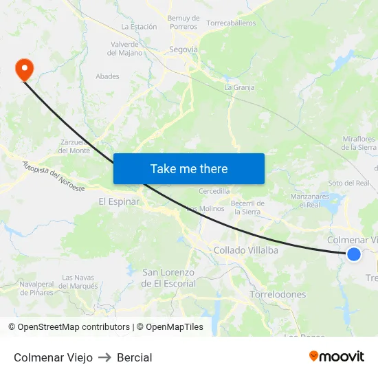 Colmenar Viejo to Bercial map
