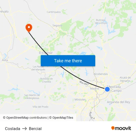 Coslada to Bercial map