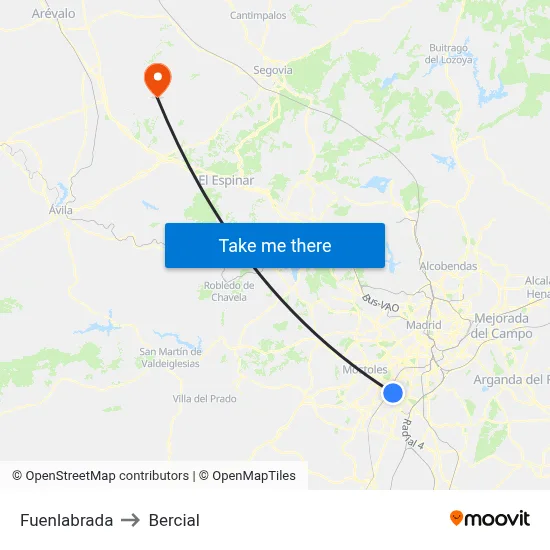 Fuenlabrada to Bercial map