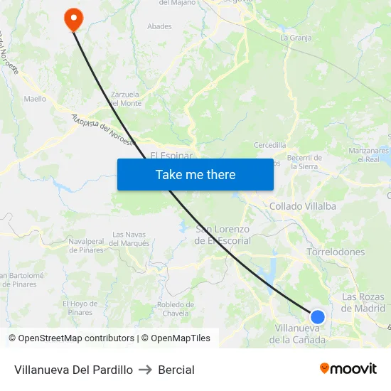 Villanueva Del Pardillo to Bercial map
