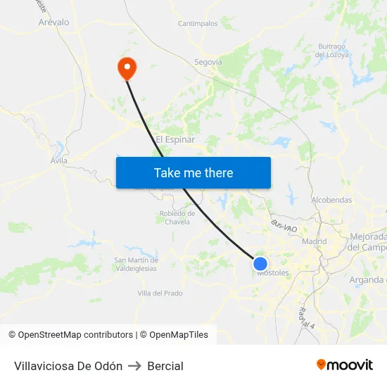 Villaviciosa De Odón to Bercial map