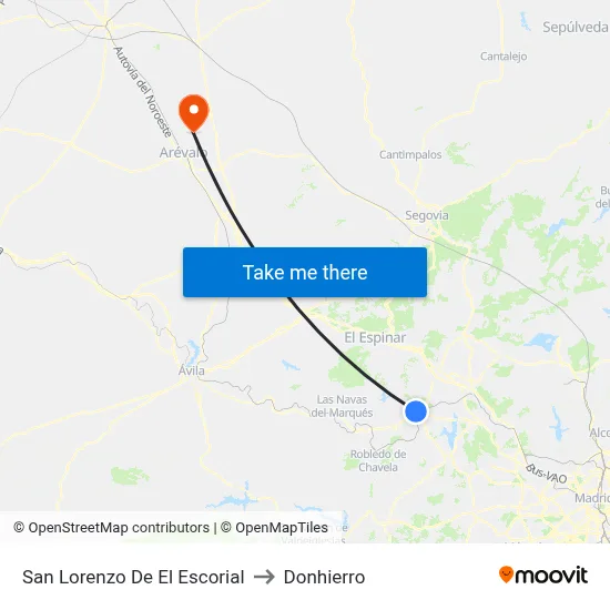 San Lorenzo De El Escorial to Donhierro map