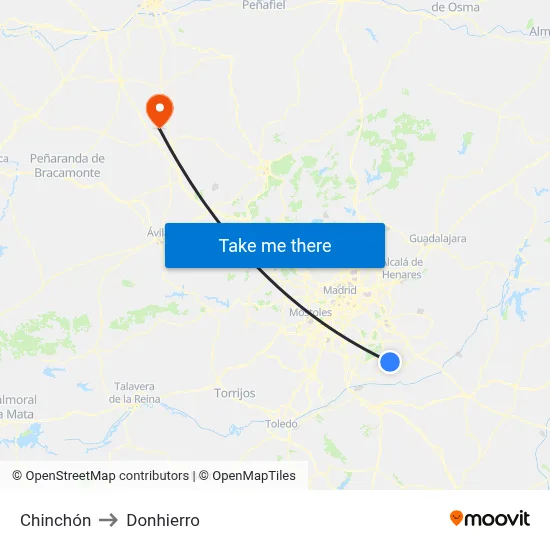 Chinchón to Donhierro map