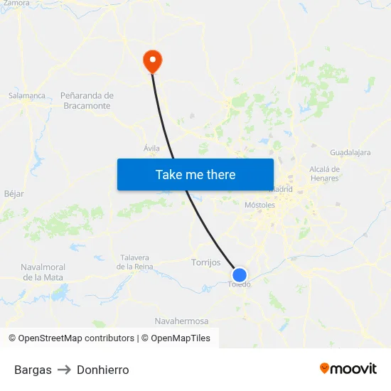 Bargas to Donhierro map