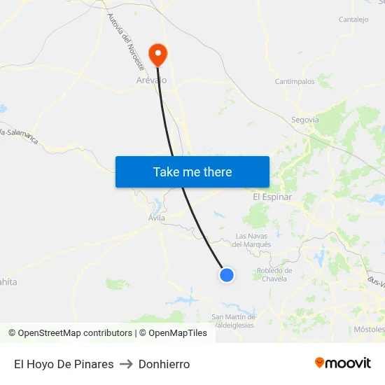El Hoyo De Pinares to Donhierro map