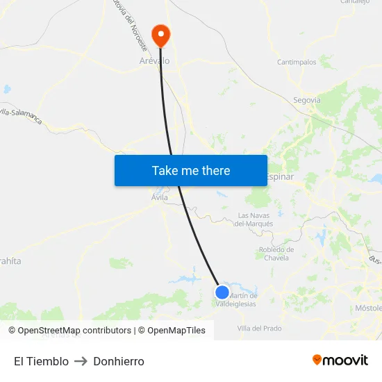 El Tiemblo to Donhierro map