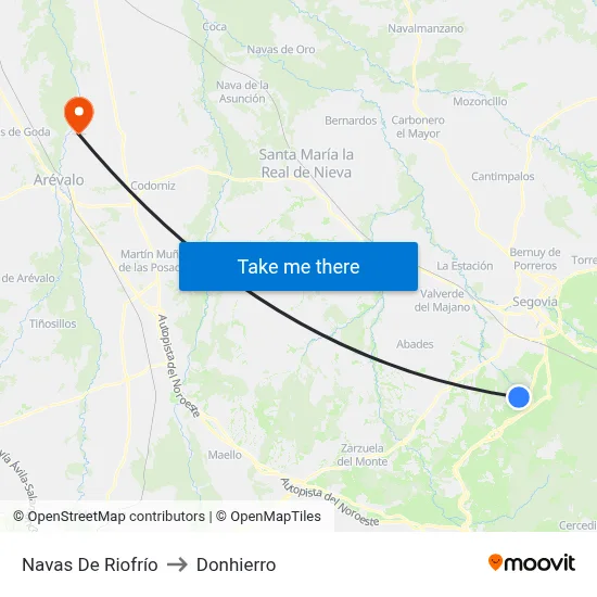 Navas De Riofrío to Donhierro map