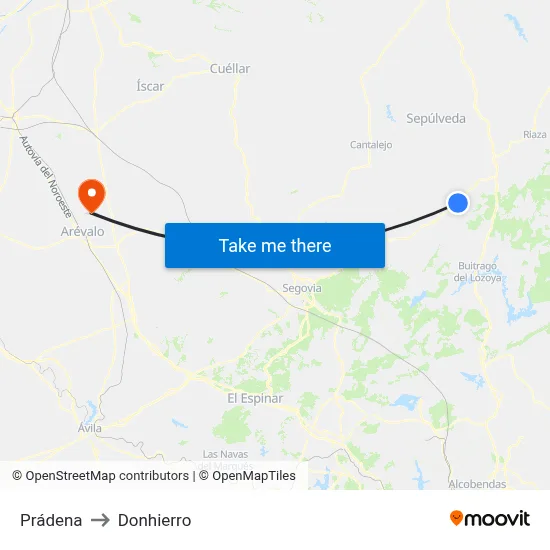 Prádena to Donhierro map