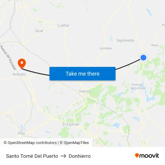 Santo Tomé Del Puerto to Donhierro map