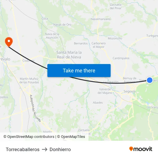 Torrecaballeros to Donhierro map