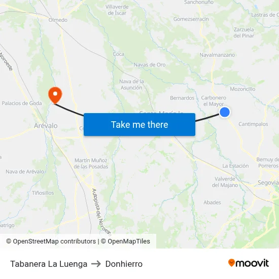 Tabanera La Luenga to Donhierro map
