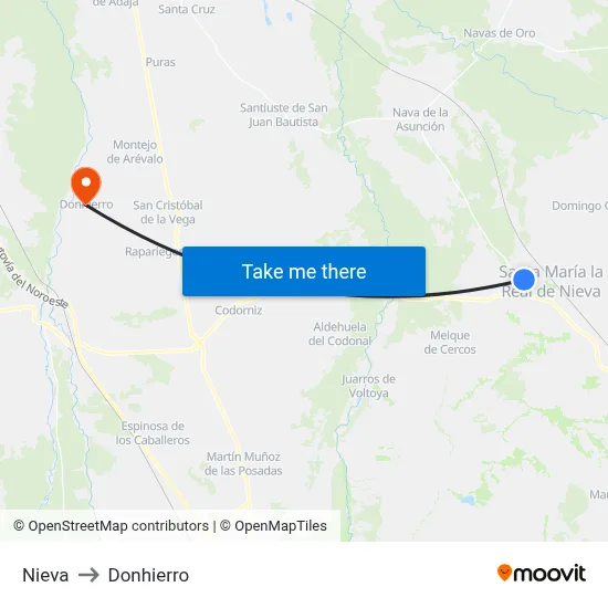 Nieva to Donhierro map