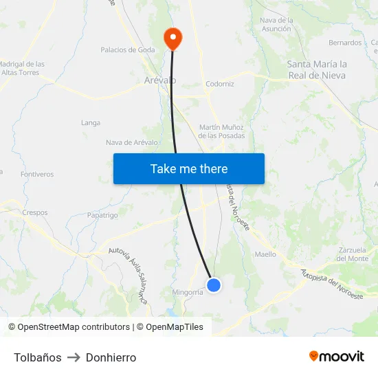 Tolbaños to Donhierro map