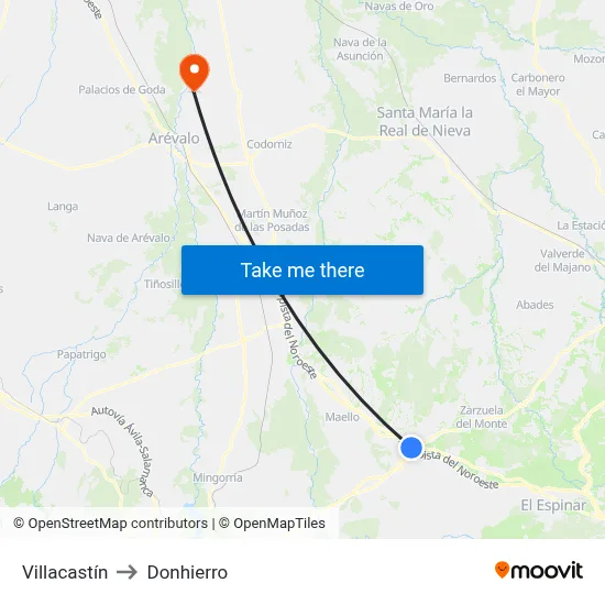 Villacastín to Donhierro map