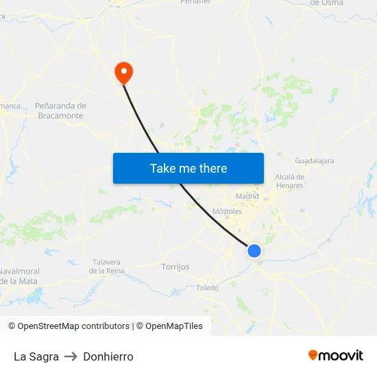 La Sagra to Donhierro map