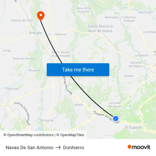Navas De San Antonio to Donhierro map