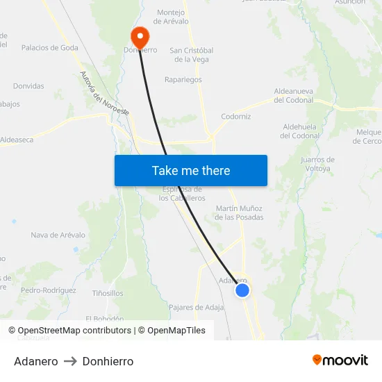 Adanero to Donhierro map