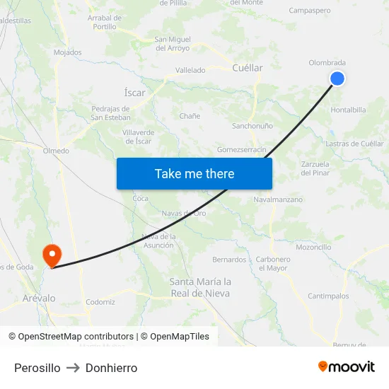 Perosillo to Donhierro map