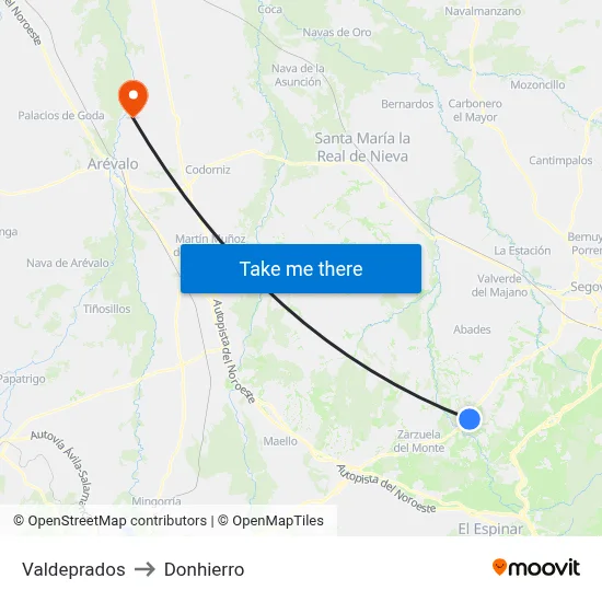 Valdeprados to Donhierro map