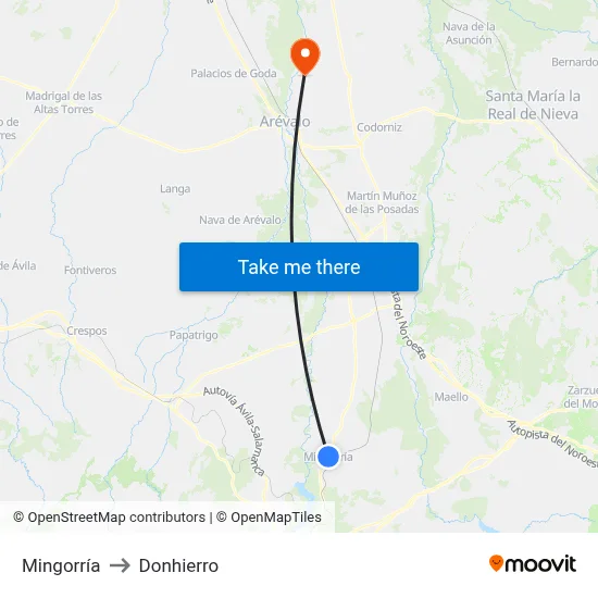 Mingorría to Donhierro map