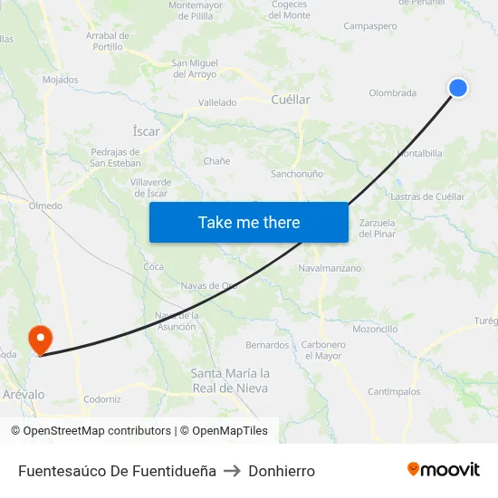 Fuentesaúco De Fuentidueña to Donhierro map