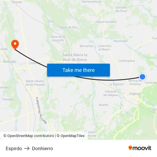 Espirdo to Donhierro map