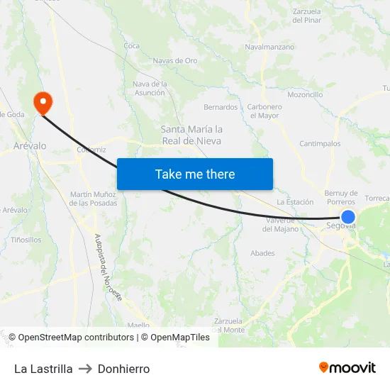 La Lastrilla to Donhierro map