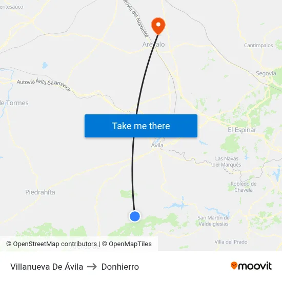 Villanueva De Ávila to Donhierro map