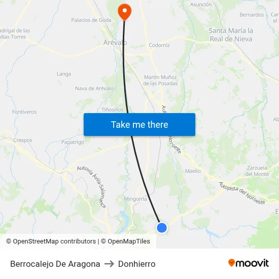 Berrocalejo De Aragona to Donhierro map