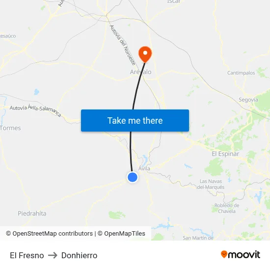 El Fresno to Donhierro map