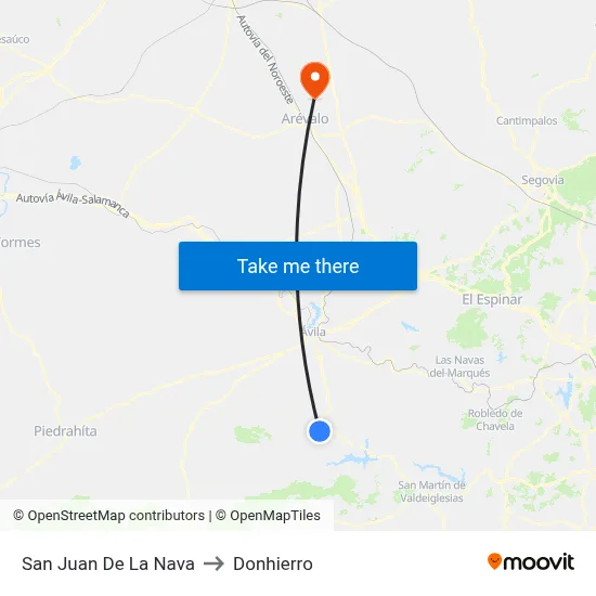 San Juan De La Nava to Donhierro map