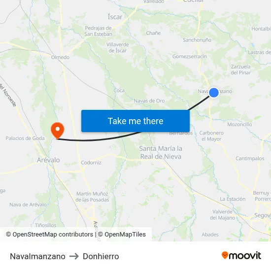 Navalmanzano to Donhierro map