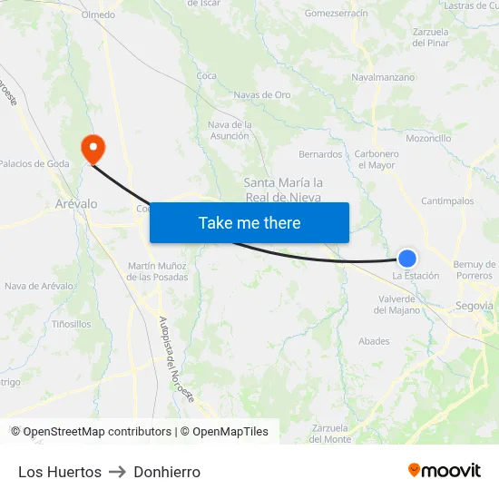 Los Huertos to Donhierro map