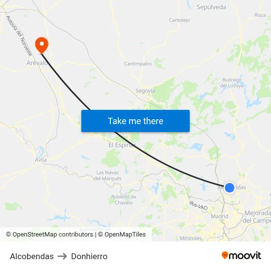 Alcobendas to Donhierro map