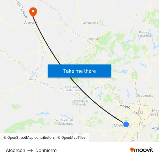 Alcorcón to Donhierro map