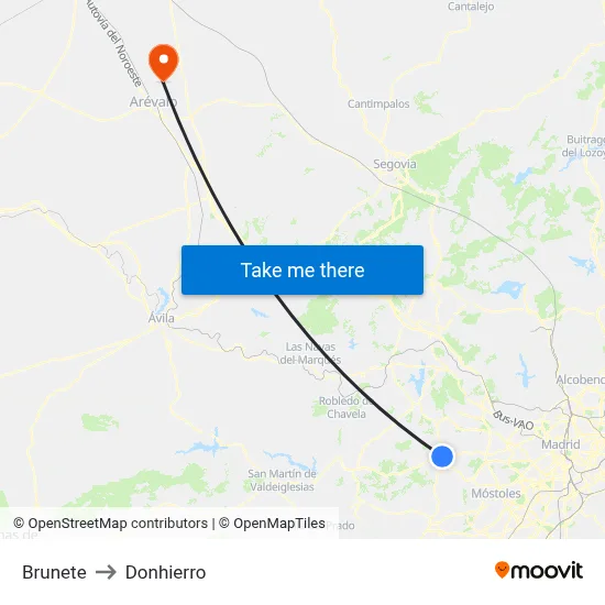 Brunete to Donhierro map