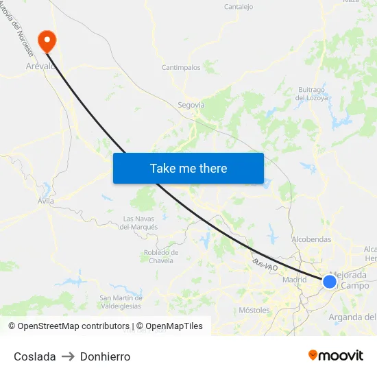 Coslada to Donhierro map