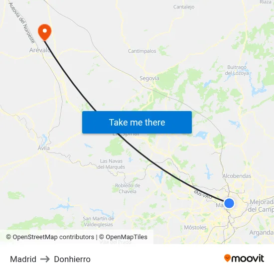 Madrid to Donhierro map