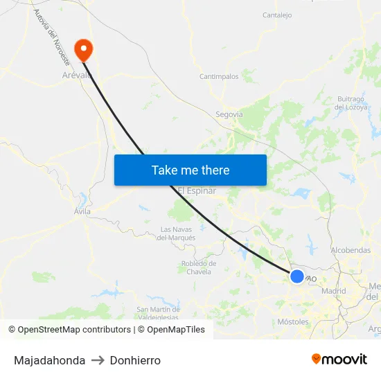 Majadahonda to Donhierro map