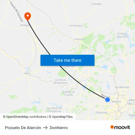 Pozuelo De Alarcón to Donhierro map