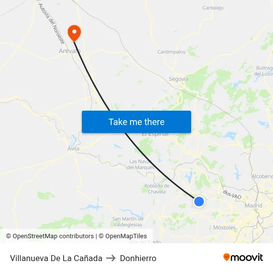 Villanueva De La Cañada to Donhierro map