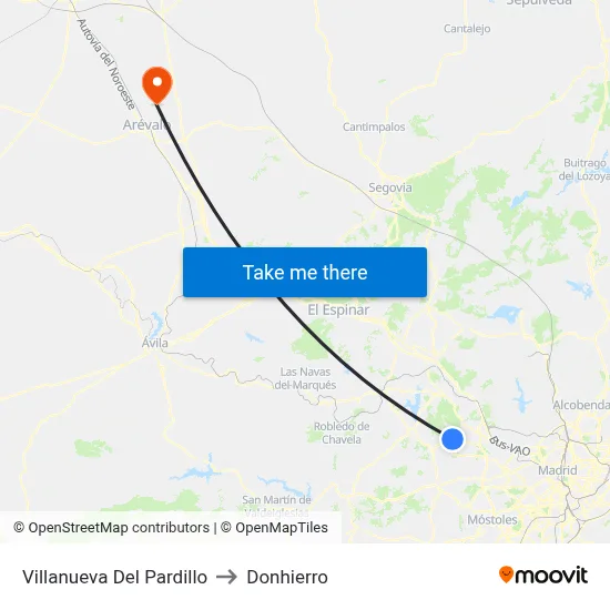 Villanueva Del Pardillo to Donhierro map