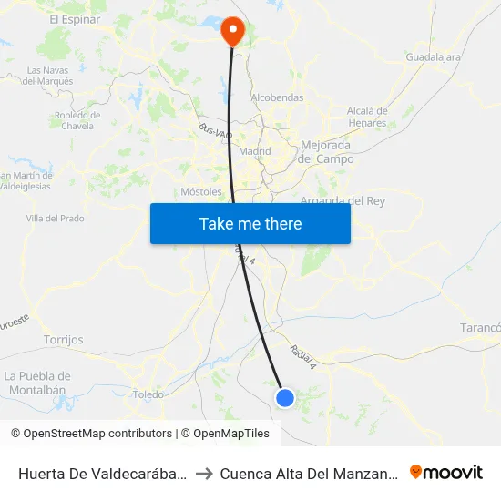 Huerta De Valdecarábanos to Cuenca Alta Del Manzanares map