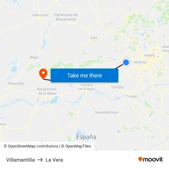 Villamantilla to La Vera map