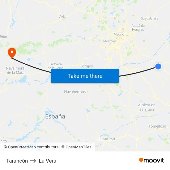 Tarancón to La Vera map