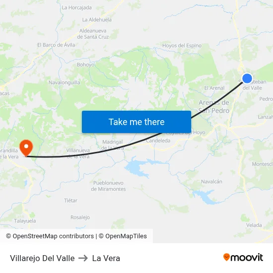 Villarejo Del Valle to La Vera map