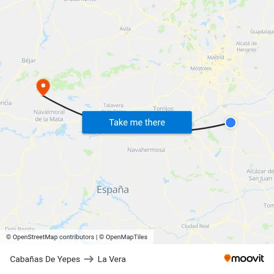 Cabañas De Yepes to La Vera map