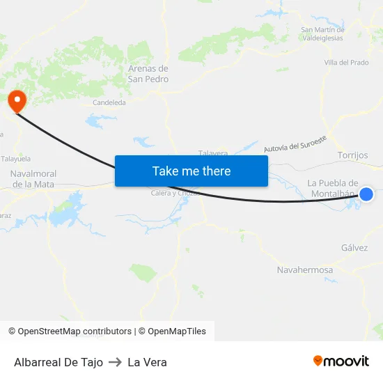 Albarreal De Tajo to La Vera map