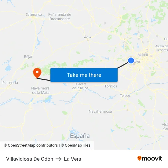 Villaviciosa De Odón to La Vera map